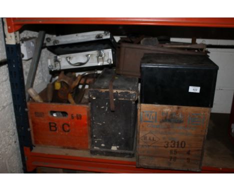 A QUANTITY OF HAND TOOLS, CRATES ETC TO INCLUDE A FIRST AID BOX