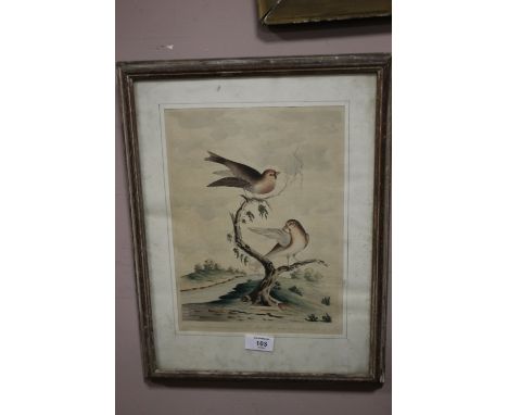 A VINTAGE HAND COLOURED PRINT ENTITLED 'THE RED POLE' WITH GALLERY LABEL VERSO STATING PURCHASED BY THE COUNTESS AMHERST 1946