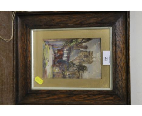 A FRAMED AND GLAZED WATERCOLOUR OF A CHURCH SIGNED B K SUTCLIFFE