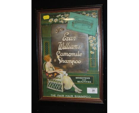 A FRAMED VINTAGE ADVERTISING / PROMOTIONAL DISPLAY 'THE EVAN WILLIAMS CHAMOMILE SHAMPOO'  