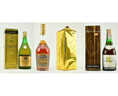 A collecton of 4&nbsp; bottles of brandy and cognac comprising a bottle of Royal Brandy Napoleon Alain Thomas (Spanish import