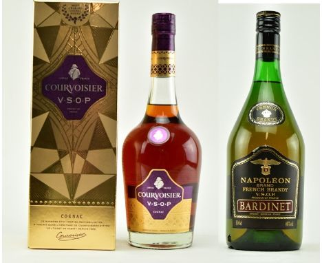 Two bottles of brandy/cognac comprisging a bottle of Courvoisier VSOP Cognac In Limited Edition Gold gift box, 700ml, 40% vol