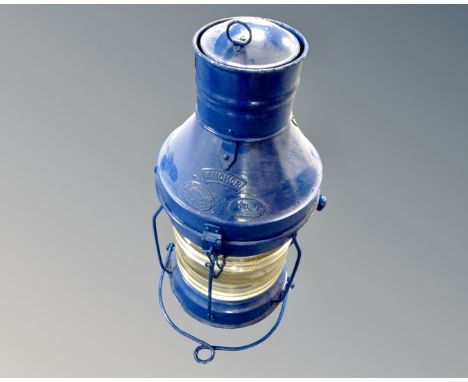 A vintage Anchor ship's lamp by Smith &amp; Barnes Ltd of Newcastle (painted), height 57cm