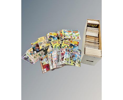 A box containing a large collection of vintage and later comics including Casper the Friendly Ghost, Eagle Comics Judge Dredd
