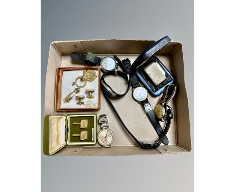 A vintage Colibri lighter, together with gold plated diamond cut cufflinks, vintage Colgor Gentleman's wrist watch, further w