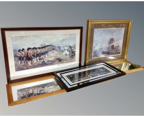 After R Gibb, The Thin Red Line, colour print, together with a further print of after JMW Turner The Battle of Trafalgar, a p