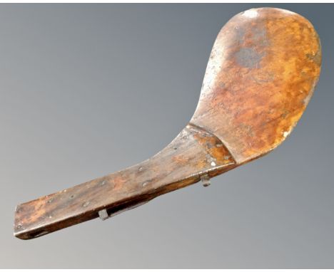 A vintage wooden boat rudder, height 110cm 