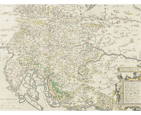 ORTELIUS, Abraham (1527-98). Illyricum, [Antwerp, 1572 or later], hand-coloured engraved map of the western Balkans, 365 x 48