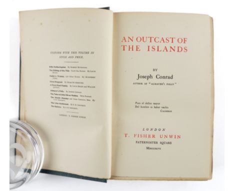 CONRAD, Joseph (1857-1924). An Outcast of the Islands, London, 1896, 8vo, title printed in red and black (some light spotting