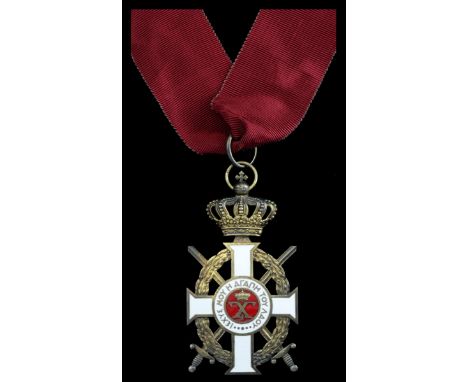 (x) Greece, Kingdom, Order of George I, Commander's neck Badge, 85mm including crown suspension x 57mm, silver-gilt, gilt and