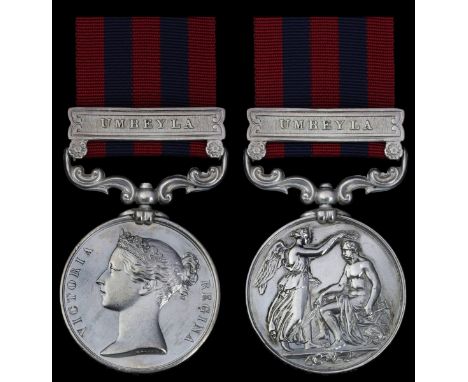India General Service 1854-95, 1 clasp, Umbeyla (57 J. Traynor H.Ms., 1st. Bn. 7th. Regt.), light edge nicks, otherwise very 