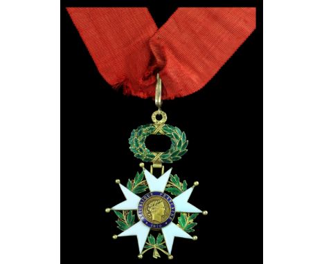 (x) France, Third Republic, Legion of Honour, neck Badge, 87mm including wreath suspension x 58mm, silver-gilt, gold and enam