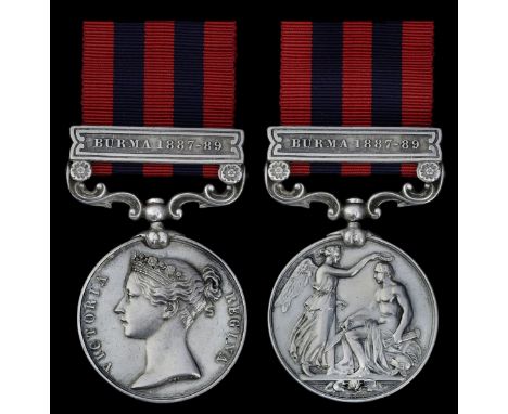 India General Service 1854-95, 1 clasp, Burma 1887-89 (1185 Pte. E. J. Paine 1st. Bn. Hamps. R.), very fine. Subject to 20% V