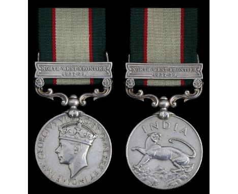 India General Service 1936-39, 1 clasp, North West Frontier 1937-39 (11270 Sep. Jumma Khan, 5-1 Punjab R.), contact marks, ve