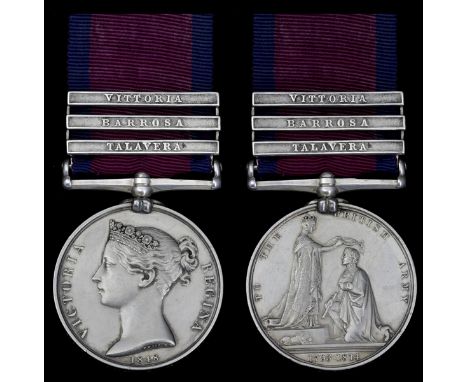 Military General Service 1793-1814, 3 clasps, Talavera, Barrosa, Vittoria (R. Little, Serjt. 87th Foot.), slight edge bruise,