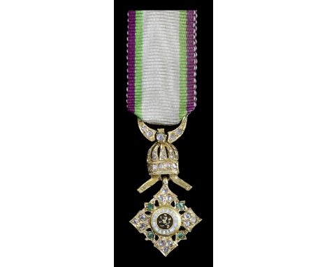 Bulgaria, Kingdom, Order of National Merit, 23mm including crown suspension x 13mm, gold, enamel and enhanced with 33 diamond