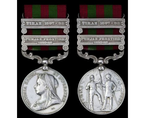 India General Service 1895-1902, 2 clasps, Punjab Frontier 1897-98, Tirah 1897-98 (4698 Pte. R. Robson. 2d. Bn. K.O. Sco: Bor