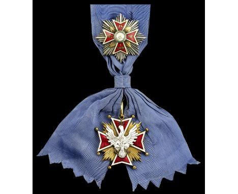 (x) Poland, Republic, Order of the White Eagle, Knight Grand Cross set of Insignia, sash Badge, 78mm, silver-gilt, gilt and e