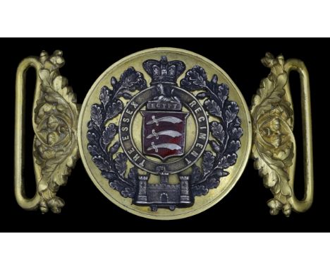 An Officer's Waist Belt Clasp, The Essex Regimenta gilt-metal and white-metal, two-part clasp with gilt oakleaf and acorn loo