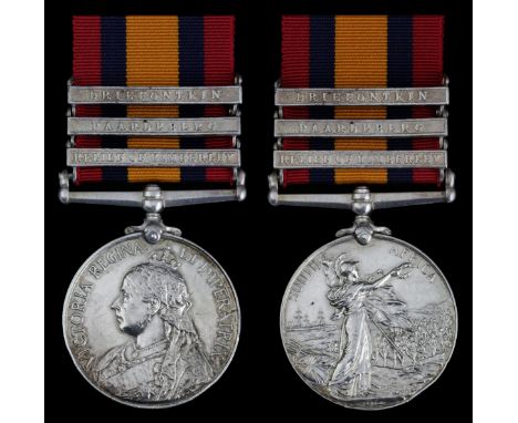 Queen's South Africa 1899-1902, 3 clasps, Relief of Kimberley, Paardeberg, Driefontein (5541 Pte. R. Kendall, Yorkshire Regt.