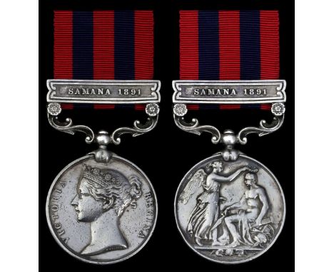 India General Service 1854-95, 1 clasp, Samana 1891 (2330 Pte. C. J. Wilman 2d. Bn. Manch. R.), contact marks and wear to ran