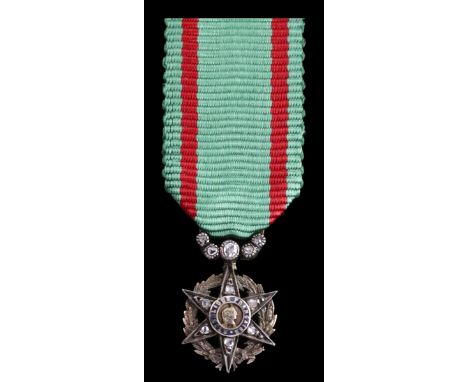 France, Order of Agricultural Merit, 16mm including diamond suspension x 12mm, silver-gilt, silver and enamel, enhanced with 