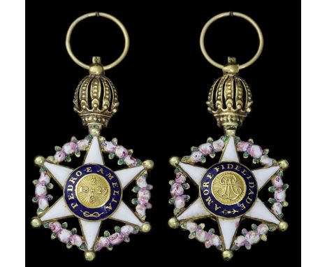(x) Brazil, Empire, Order of the Rose, Badge, 37mm including crown suspension x 22mm, gold and enamel, enamel chipping to ros