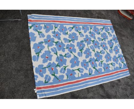 A vintage Mary Quant scarf or shawl having abstract floral design in blue, green and red to white ground.