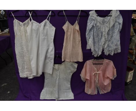 A selection of vintage and antique ladies lingerie and nightwear including camisole,lace edged bed jackets,shifts and more.