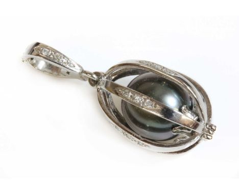 A platinum Tahitian cultured pearl and diamond 'Engage' pendant by Theo Fabergé,from the 'St Petersburg Collection'. A flat w