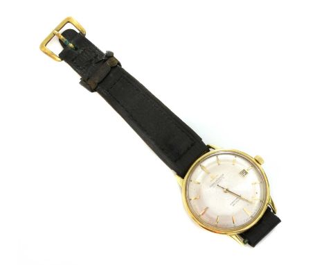 A gentlemen's 18ct gold Jaeger-LeCoultre automatic chronometre 'Geomatic' strap watch,possibly c.1960. A circular case, 35mm 