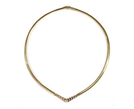 An Italian diamond set necklace by Vior,with a 'V' shaped centrepiece, claw set with a brilliant cut diamond at the tip. Grad