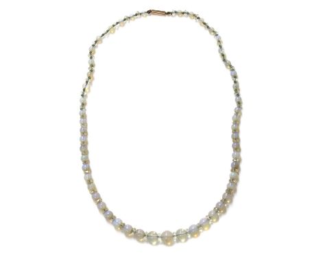 A single row graduated opal and glass bead necklace,graduated opal beads, 3.60 to 8.20mm in size, strung knotted with faceted