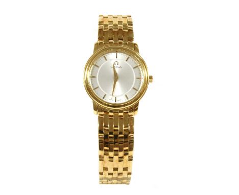 A ladies' 18ct gold Omega 'Prestige' quartz bracelet watch, presented by 'Isa bin Salman Al Khalifa, the Emir of the State of