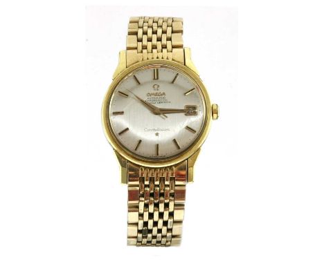 A gentlemen's steel and gold-plated Omega 'Constellation' mechanical bracelet watch, c.1976,model No. 168.005, with a 33mm ca