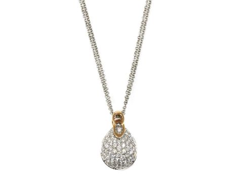 An 18ct rose and white gold diamond set pavé pendant by Chimento,with an adjustable chain. A pear-shaped domed pendant, pavé 