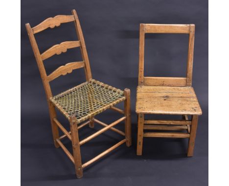 An early 19th century Central American hardwood side chair, of Spanish Colonial influence, shaped ladder back, rawhide seat, 