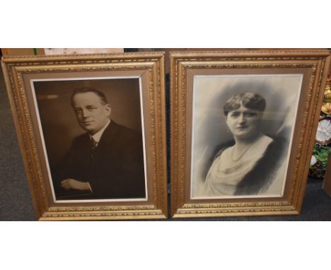 Americana - a matrimonial pair of early 20th century b/w photographic portrait prints, of J.E. Sears and his wife Caroline, s