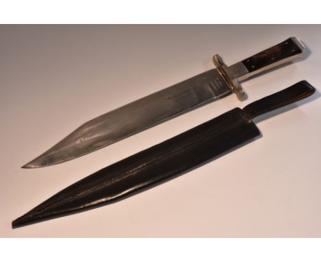 A 19th century Bowie knife, by W & S Butcher, Sheffield, for Graveley & Wreaks, New York, 31cm blade, two-piece horn grip, le