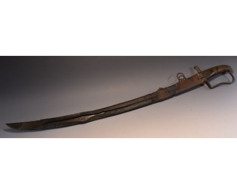 A 1788 pattern cavalry officer's sword, 77cm curved single-edged blade, naively engraved with a mounted officer and inscribed