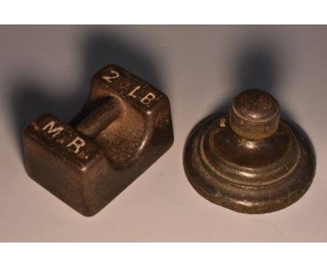 Railwayana - Local Interest - a 19th century Midland Railway Company cast iron circular desk weight, nop finial, graduating b