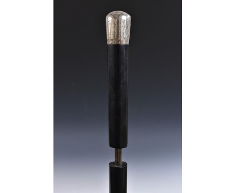 A late Victorian/early Edwardian silver-mounted ebony officer's sword stick, 69cm blade, domed silver pommel inscribed RBF, G