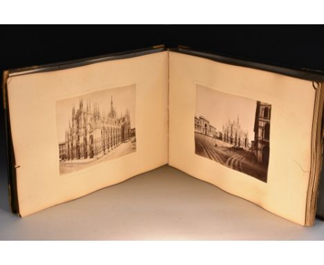 Photography - a 19th century Italian Grand Tour quarter-leather and faux morocco buckram photograph album, applied and illust