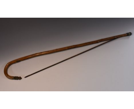 A Victorian gentleman gardener's metamorphic walking stick, by Holtzapffel & Co, London, the shaft concealing a blade for con