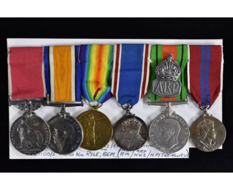 Medals, B.E.M., WW1 Royal Marines, WW2 ARP, 1937 Coronation, 1953 Coronation, group of six, B.E.M. (Civ.), GRI (Walter W. Ryl