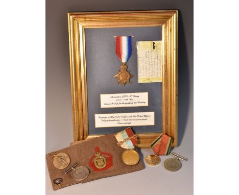 Medals, WW1, 1914-15 Star, the card plaque inscribed Awarded to SPR W. Wragg, 1914-1918 War [...] Presented to Mrs John Taylo