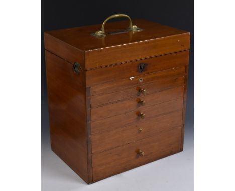 Medical - an early 20th mahogany dentist's cabinet, hinged cover above six long graduated drawers, enclosing fitted interiors