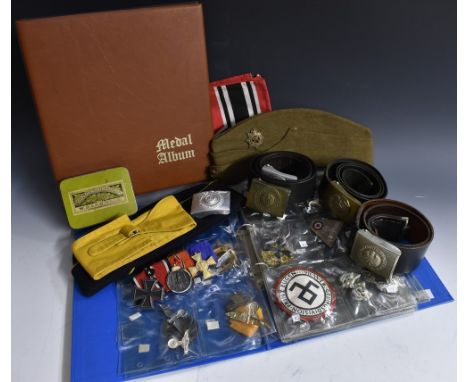Militaria - Third Reich & WW2 British - various replica Nazi German medals, belts, buckles, badges and other memorabilia, inc