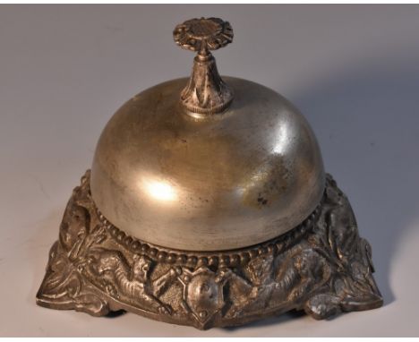 A Victorian Wilson's Patent silvered brass counter bell, by William Tonks & Sons, Birmingham, flowerhead push-button mechanis