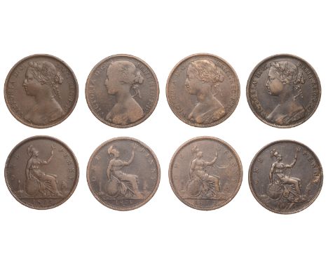 Victoria (1837-1901), Pennies (4), 1874 (2), dies Jg [young head/wide date], dies Kj [old head/narrow date]; 1874h (2), dies 